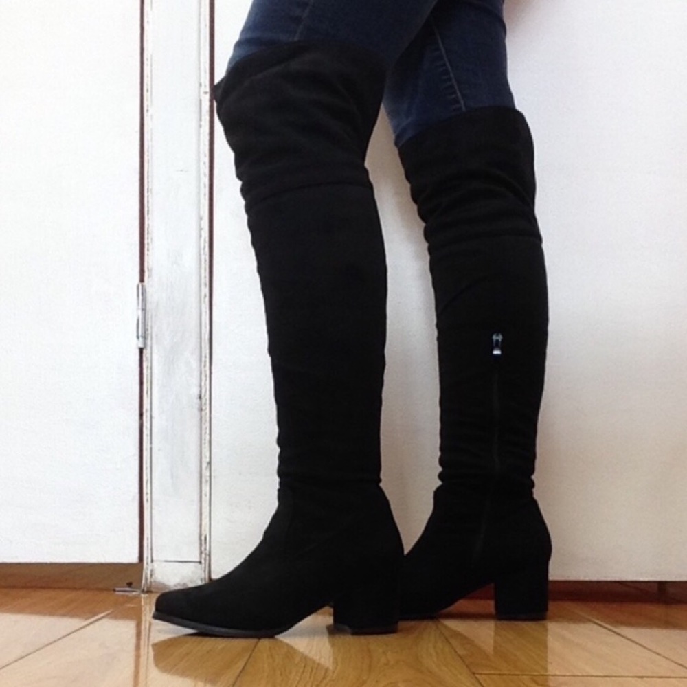 Black Color Over knee heeled boots Block Heel - Picture 6 of 6